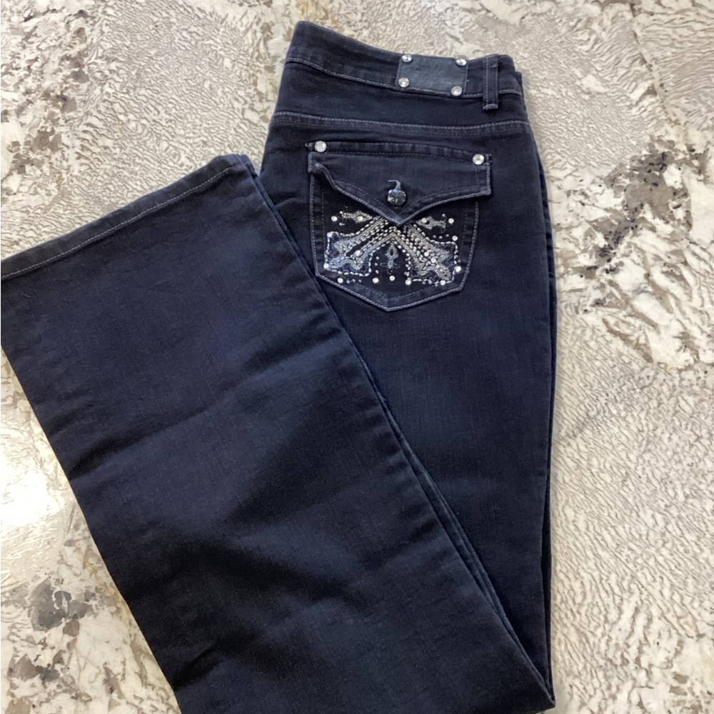 Style & Co. Premium Black Jeans, Size 12 Curvy Fit Boot Cut Tall Rhinestone